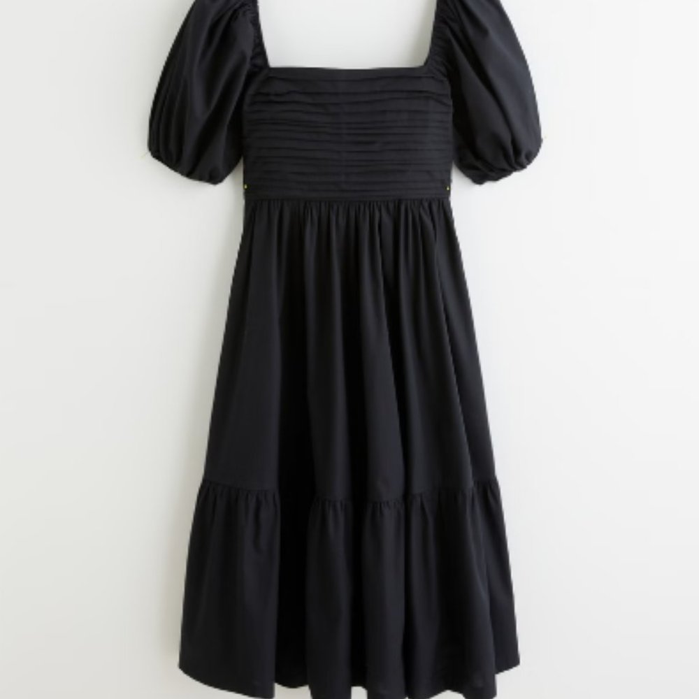 A&F Emerson Poplin Puff Sleeve Midi Dress in Black (NWOT)